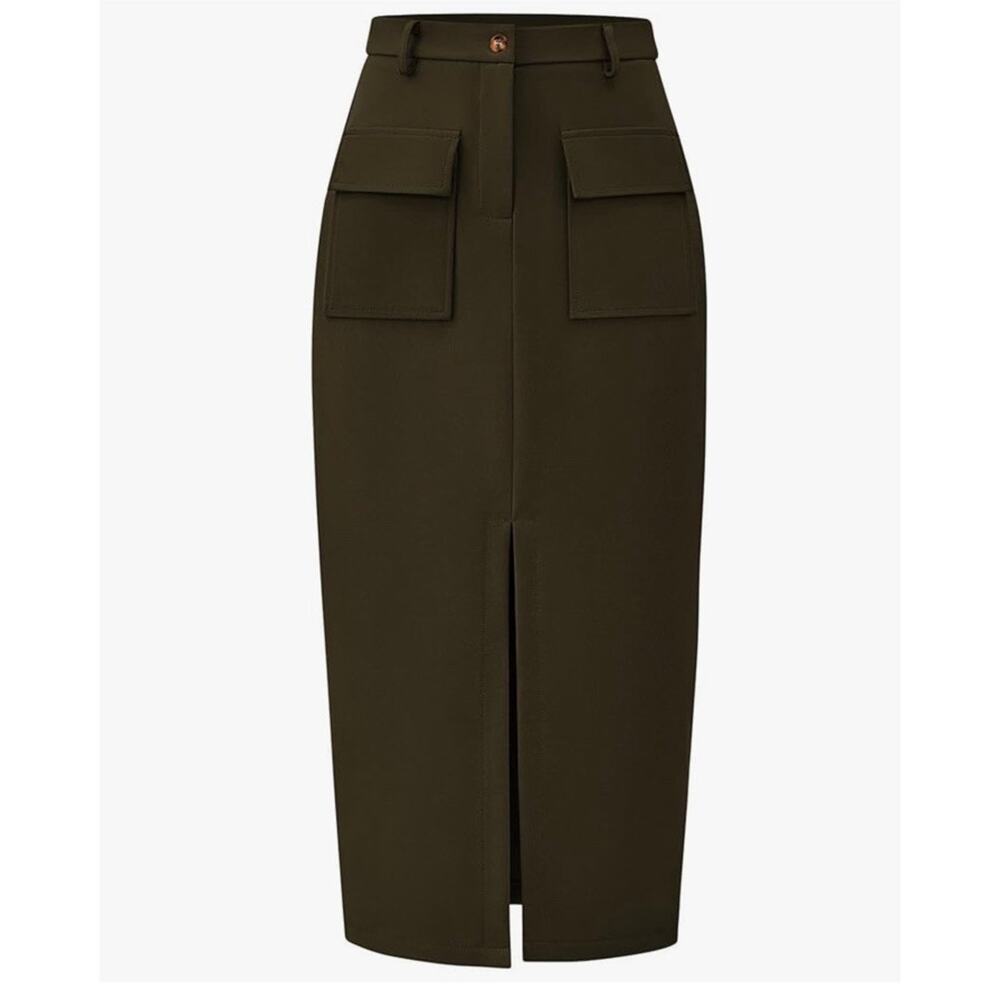 KIRUNDO Women High Waisted Cargo Midi Skirt Spring Summer Pencil Skirt BB2